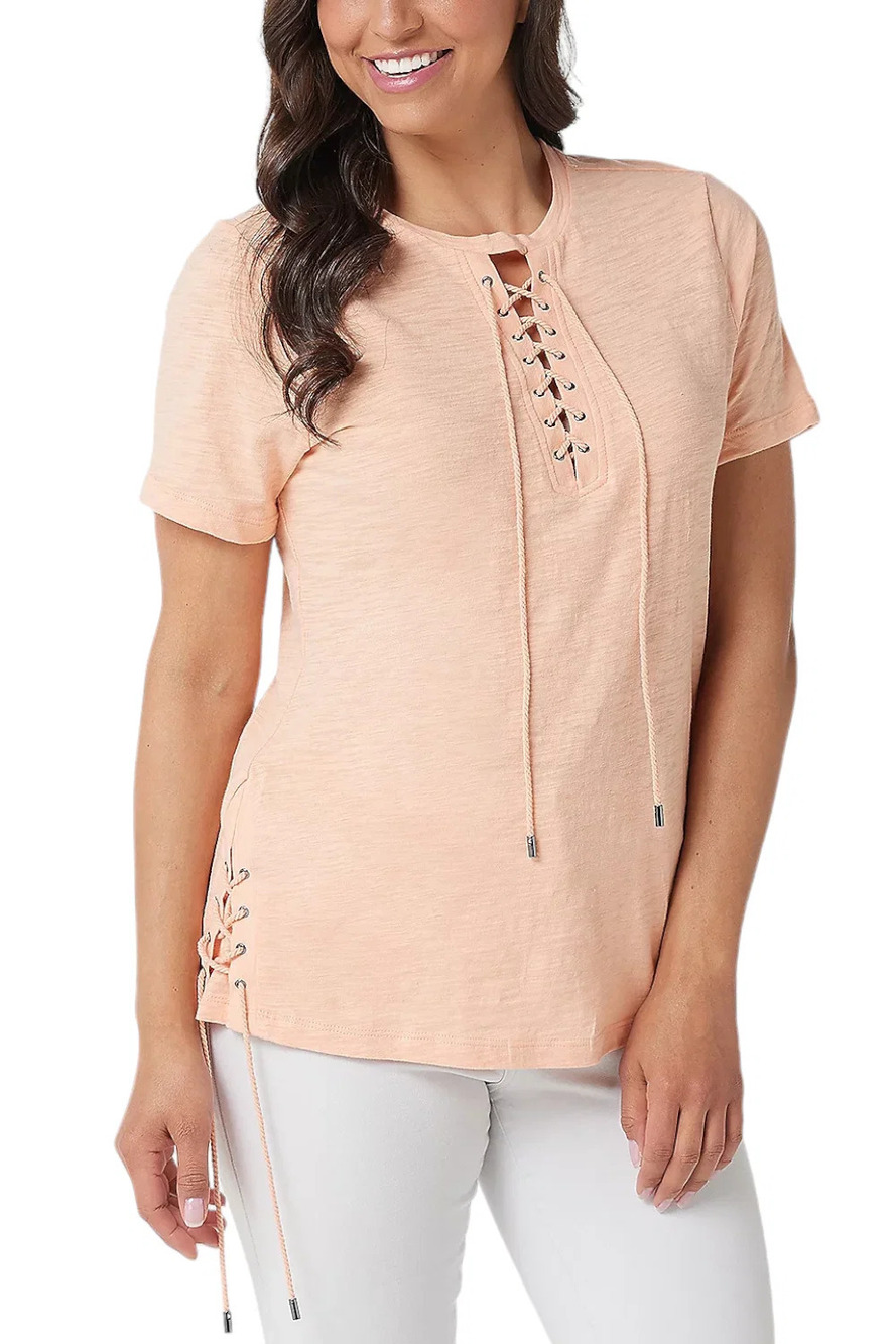 Haute Hippie Tribe Knit Top with Lace Up Detail Soft Peach - Regular